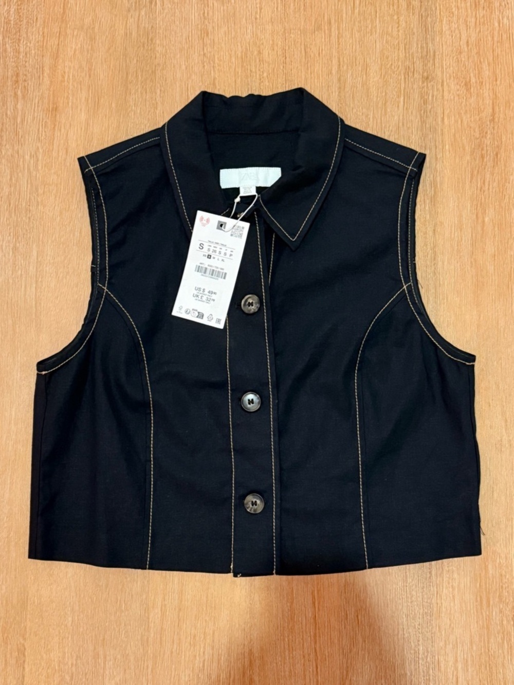 Zara Women's Small Black Button Front Vest Size Small NWT